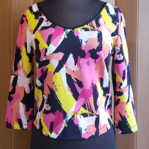 Bongo size large pink, yellow & black 3/4 sleeve blouse